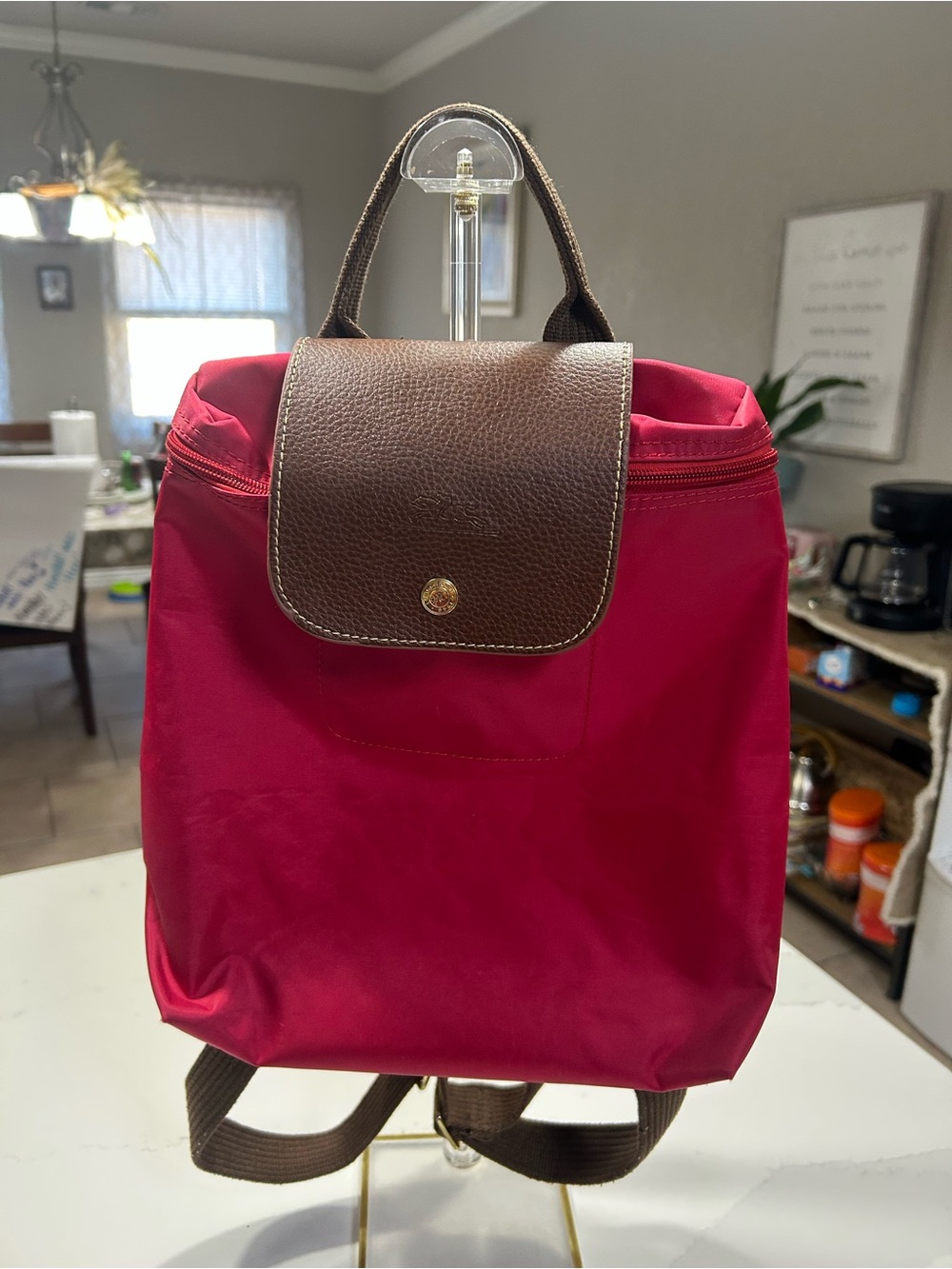 Red Longchamp Le Pliage Original Nylon Backpack